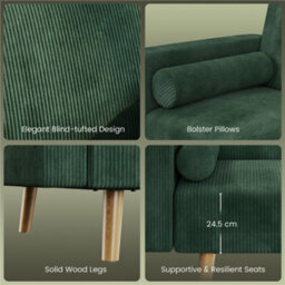 Yaheetech Modern Corduroy Sofa Bed 3 Seater Click Clack Sofa Settee Recliner Couch, Green - thumbnail 4