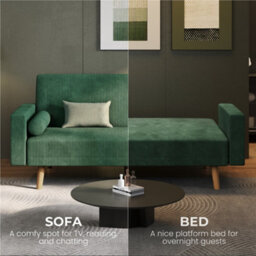 Yaheetech Modern Corduroy Sofa Bed 3 Seater Click Clack Sofa Settee Recliner Couch, Green - thumbnail 7