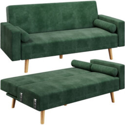 Yaheetech Modern Corduroy Sofa Bed 3 Seater Click Clack Sofa Settee Recliner Couch, Green - thumbnail 2