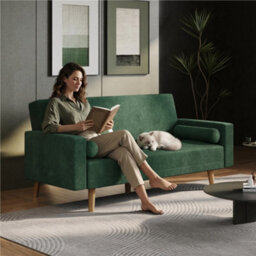 Yaheetech Modern Corduroy Sofa Bed 3 Seater Click Clack Sofa Settee Recliner Couch, Green - thumbnail 8