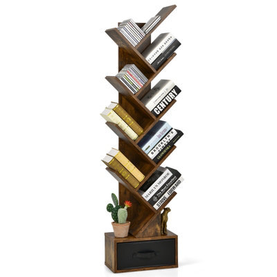 Costway 59 Inch Tree Bookshelf Free-Standing Bookcase With 10 Shelves - image 1