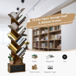 Costway 59 Inch Tree Bookshelf Free-Standing Bookcase With 10 Shelves - thumbnail 6