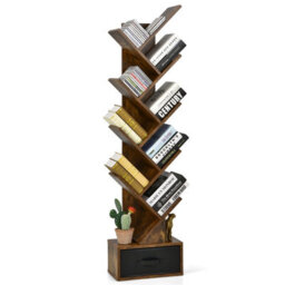 Costway 59 Inch Tree Bookshelf Free-Standing Bookcase With 10 Shelves - thumbnail 1