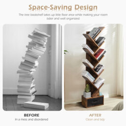 Costway 59 Inch Tree Bookshelf Free-Standing Bookcase With 10 Shelves - thumbnail 8