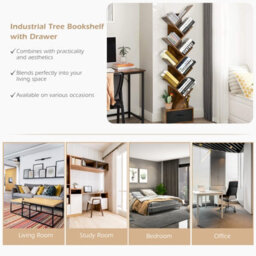 Costway 59 Inch Tree Bookshelf Free-Standing Bookcase With 10 Shelves - thumbnail 9