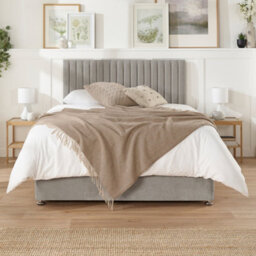 Aspire Grant Divan, Linen Fabric, Strutted Headboard, 4 Drawers, Silver, Small Double
