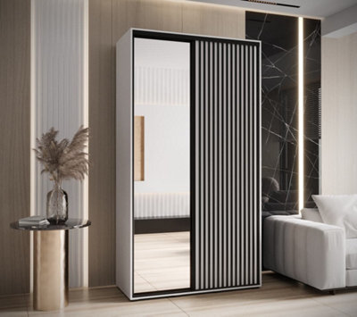 Arte Sapporo Ii Clean White Matt Mirrored Sliding Door Wardrobe -  Space-Saving Storage Solution (H)2050mm (W)1300mm (D)600mm - image 1