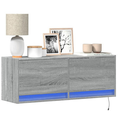 Berkfield Tv Wall Cabinet With Led Lights Grey Sonoma 100X31X35 Cm - image 1