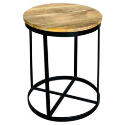 Buttercup Farm Ravi Iron Base Solid Wood Small Round Stool - L41 X W41 X H52 Cm - Mango Light Finish - thumbnail 1