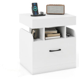 Gainoom White Modern Side Table Bedside Table Nightstand With Drawer & Sliding Top Storage