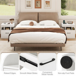 Gainoom White Modern Side Table Bedside Table Nightstand With Drawer & Sliding Top Storage - thumbnail 7