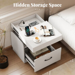 Gainoom White Modern Side Table Bedside Table Nightstand With Drawer & Sliding Top Storage - thumbnail 9