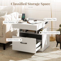 Gainoom White Modern Side Table Bedside Table Nightstand With Drawer & Sliding Top Storage - thumbnail 8
