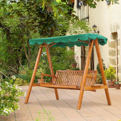 Outsunny 3 Seater Garden Swing Seat With Canopy, Green - image 1