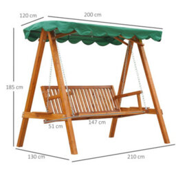 Outsunny 3 Seater Garden Swing Seat With Canopy, Green - thumbnail 3