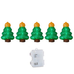 Samuel Alexander 12Cm Set Of 5 Battery Operated Light Up Christmas Tree Ornaments With 50 Cool White Leds - thumbnail 8