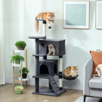 140Cm Pawhut Cat Tree With Sisal Scratching Posts, Cat Houses, Dark Grey - image 1