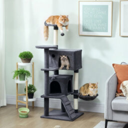 140Cm Pawhut Cat Tree With Sisal Scratching Posts, Cat Houses, Dark Grey - thumbnail 1