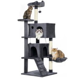 140Cm Pawhut Cat Tree With Sisal Scratching Posts, Cat Houses, Dark Grey - thumbnail 2