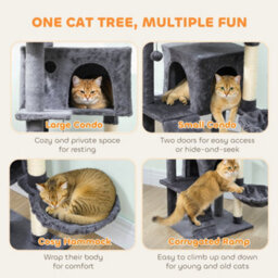 140Cm Pawhut Cat Tree With Sisal Scratching Posts, Cat Houses, Dark Grey - thumbnail 4