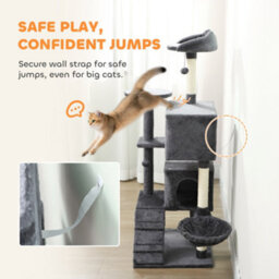 140Cm Pawhut Cat Tree With Sisal Scratching Posts, Cat Houses, Dark Grey - thumbnail 6