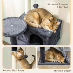 140Cm Pawhut Cat Tree With Sisal Scratching Posts, Cat Houses, Dark Grey - thumbnail 7