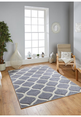 Melrose Carved Trellis Patterned X-Large Grey Area Rug 200X290Cm - image 1