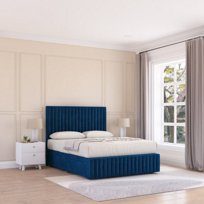 Sloomy Madison Navy Plush 3Ft Memory Foam Bed Set With 2 Drawers, Mattress & Headboard- Single - image 1