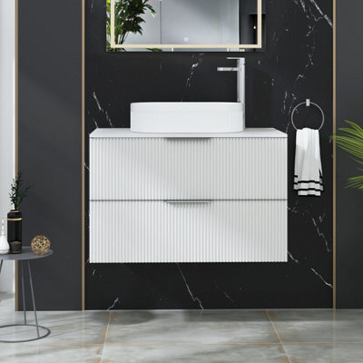 Royal Bathrooms Evora 800mm Matt White Fluted Wall Hung Countertop Vanity Unit 2 Drawer With Lyon Basin - image 1