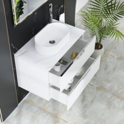 Royal Bathrooms Evora 800mm Matt White Fluted Wall Hung Countertop Vanity Unit 2 Drawer With Lyon Basin - thumbnail 3
