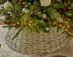 Round Wicker Christmas Xmas Tree Skirt Grey - 70Cm X 28Cm - thumbnail 3