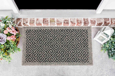 Modern Harper Greek Key Design Outdoor-Indoor Rugs Dark Grey 50X80 Cm - image 1