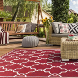 Red Outdoor Rug, Geometric Stain-Resistant Rug For Patio Decks Garden Balcony, Modern Outdoor Area Rug-120Cm (Circle)