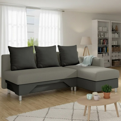 Tom M Corner Sofa Bed For Living Room Chipboard Frame Hr Foam Bonell Spring Wooden Base 215X133X95Cm Grey And Graphite Right - image 1