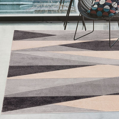 Grey Modern Geometric 13mm Thick Stain-Resistant Rug For Bedroom, Dining Room, Easy To Clean Modern Rug-80Cm X 150Cm