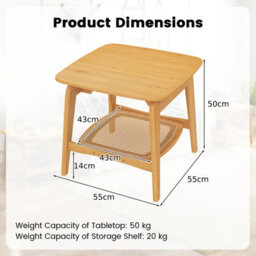 Costway Side Table Bamboo Sofa Side Table W/faux Rattan Storage Shelf-Natural - thumbnail 3