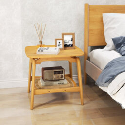 Costway Side Table Bamboo Sofa Side Table W/faux Rattan Storage Shelf-Natural - thumbnail 4