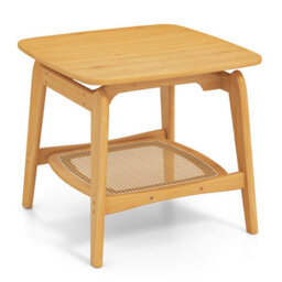 Costway Side Table Bamboo Sofa Side Table W/faux Rattan Storage Shelf-Natural - thumbnail 9