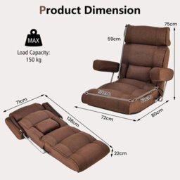 Gainoom Folding Sofa Chair Ergonomic Floor Lounger Sofa W/ 6 Stepless Adjustment Back - thumbnail 2