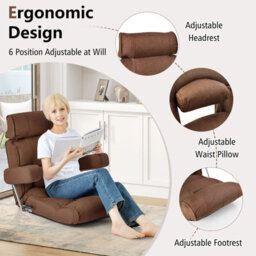Gainoom Folding Sofa Chair Ergonomic Floor Lounger Sofa W/ 6 Stepless Adjustment Back - thumbnail 5