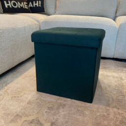 Home Luxe Interiors Green Square Foldable Brushed Velvet Storage Box Pouffe Seat Ottoman - thumbnail 2