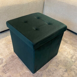 Home Luxe Interiors Green Square Foldable Brushed Velvet Storage Box Pouffe Seat Ottoman - thumbnail 3