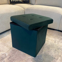 Home Luxe Interiors Green Square Foldable Brushed Velvet Storage Box Pouffe Seat Ottoman - thumbnail 5