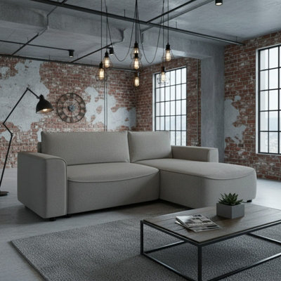 Beliza Corner Sofa Bed With Storage Dl Folding Mechanism 150 And 208 Cm Sleeping Area Upholstered L Shape Sofa Grey Right - image 1
