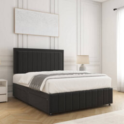 Bsspoke Sophia Divan Bed Set Black Velvet 24Inch Panel Headboard & Footboard & 2 Drawers Same Side & Mattress In All Sizes - thumbnail 3