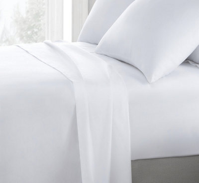 Sweet Dreams Premium Percale Cotton White 200 Thread Count Flat Sheet - White
