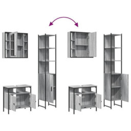 Berkfield 3 Piece Bathroom Cabinet Set Grey Sonoma Engineered Wood - thumbnail 9
