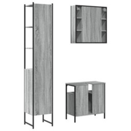 Berkfield 3 Piece Bathroom Cabinet Set Grey Sonoma Engineered Wood - thumbnail 8