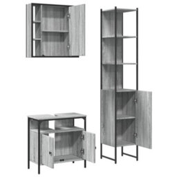 Berkfield 3 Piece Bathroom Cabinet Set Grey Sonoma Engineered Wood - thumbnail 5