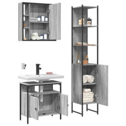 Berkfield 3 Piece Bathroom Cabinet Set Grey Sonoma Engineered Wood - thumbnail 4